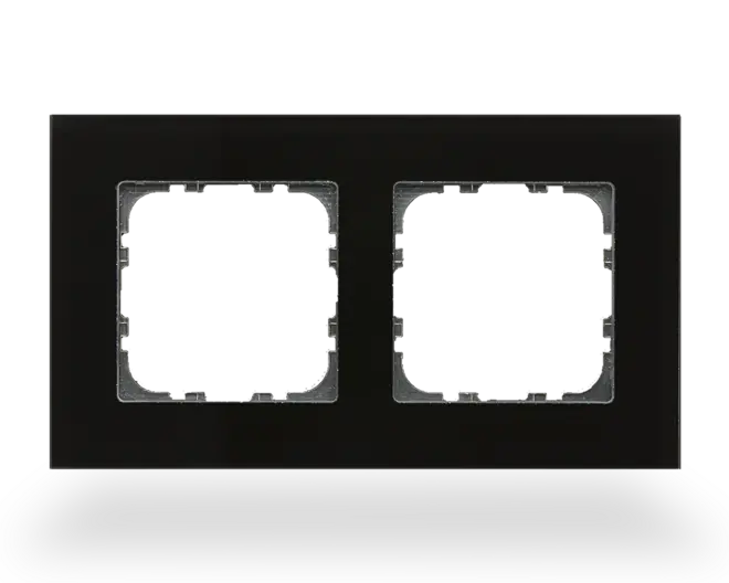 MDT two-gang frame in black glass, shown without inserts