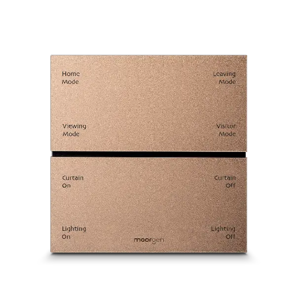 Moorgen Swiss frameless panel in Champagne Gold with engraved scene labels
