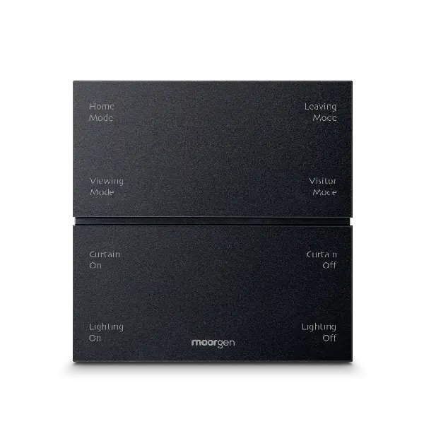 Moorgen Swiss frameless panel in Mica Black with engraved scene labels